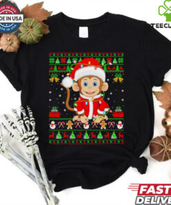 Santa Monkey lights Ugly Christmas Shirt