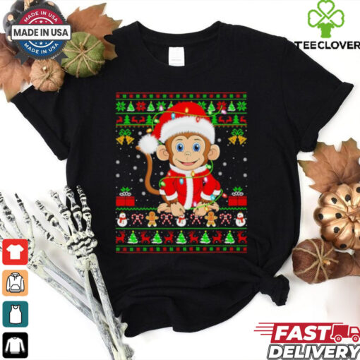 Santa Monkey lights Ugly Christmas Shirt
