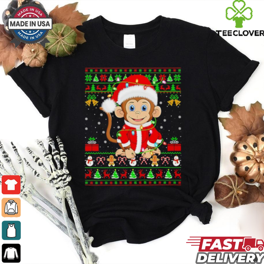 Santa Monkey lights Ugly Christmas Shirt Santa Monkey lights Ugly Christmas Shirt