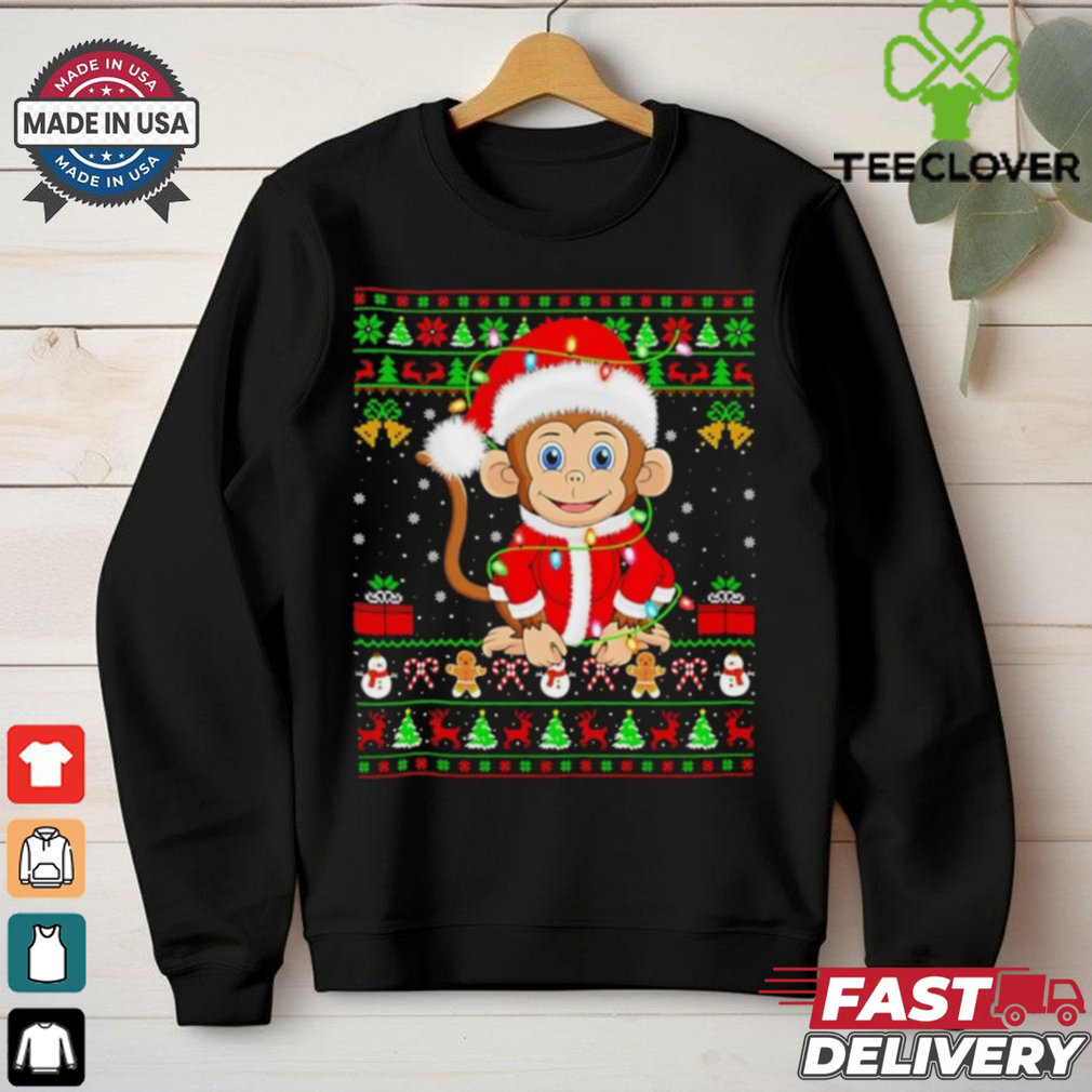 Santa Monkey lights Ugly Christmas Shirt Santa Monkey lights Ugly Christmas Shirt