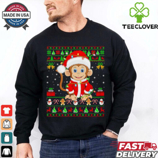Santa Monkey lights Ugly Christmas Shirt