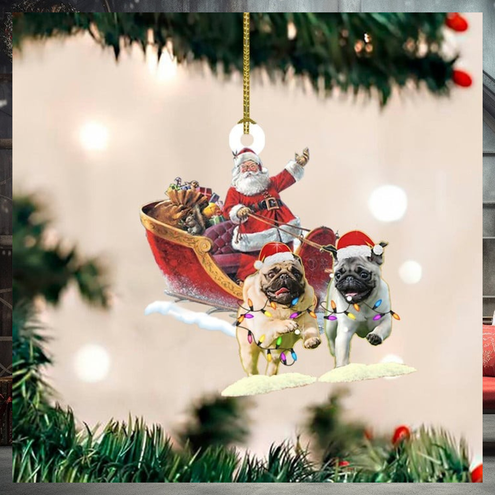 Santa On Sleigh With Pug Dog Ornament Dog Owners Christmas Tree Decorations Santa On Sleigh With Pug Dog Ornament Dog Owners Christmas Tree Decorations