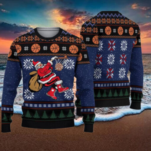 Santa Playing Basketball Sweater, Basketball Santa Ugly Christmas Sweater, Santa Xmas