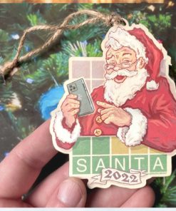Santa Playing Daily Word Game Wood Xmas 2022 Ornament