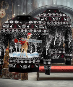Santa Riding Giraffe Black Ugliest Sweaters For Christmas