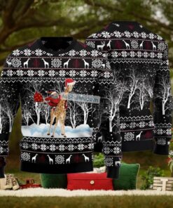 Santa Riding Giraffe Black Ugliest Sweaters For Christmas