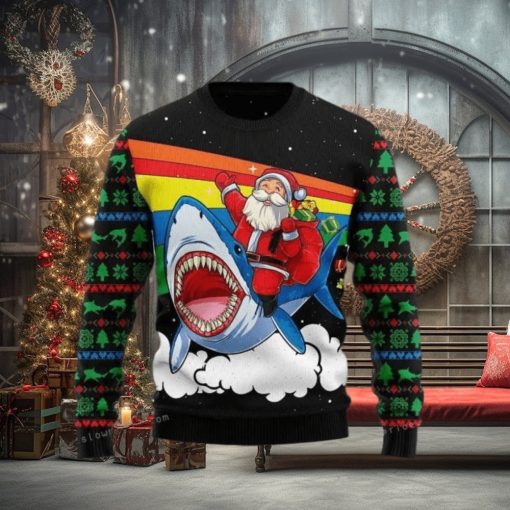 Santa Riding Shark Ugly Sweater For Woman