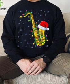 Santa Saxophone Christmas Lights Cute Instrument Xmas Shirt