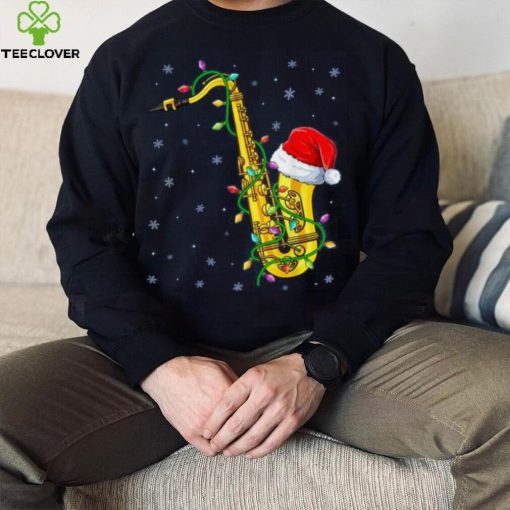 Santa Saxophone Christmas Lights Cute Instrument Xmas Shirt