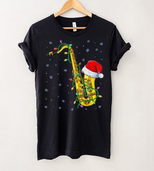 Santa Saxophone Christmas Lights Cute Instrument Xmas Shirt