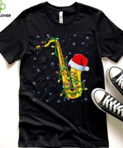 Santa Saxophone Christmas Lights Cute Instrument Xmas Shirt