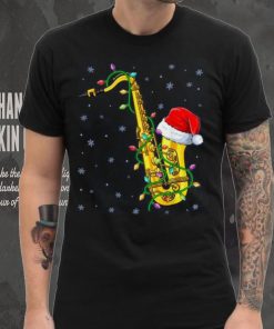 Santa Saxophone Christmas Lights Cute Instrument Xmas Shirt