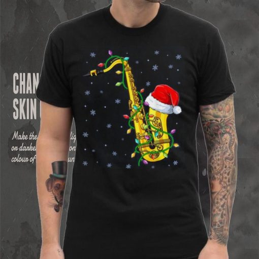 Santa Saxophone Christmas Lights Cute Instrument Xmas Shirt