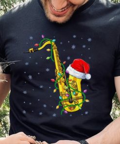 Santa Saxophone Christmas Lights Cute Instrument Xmas Shirt