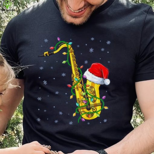 Santa Saxophone Christmas Lights Cute Instrument Xmas Shirt