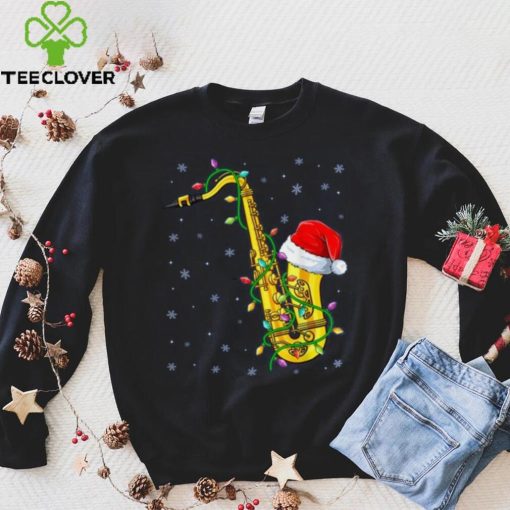 Santa Saxophone Christmas Lights Cute Instrument Xmas Shirt