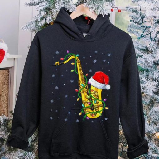 Santa Saxophone Christmas Lights Cute Instrument Xmas Shirt