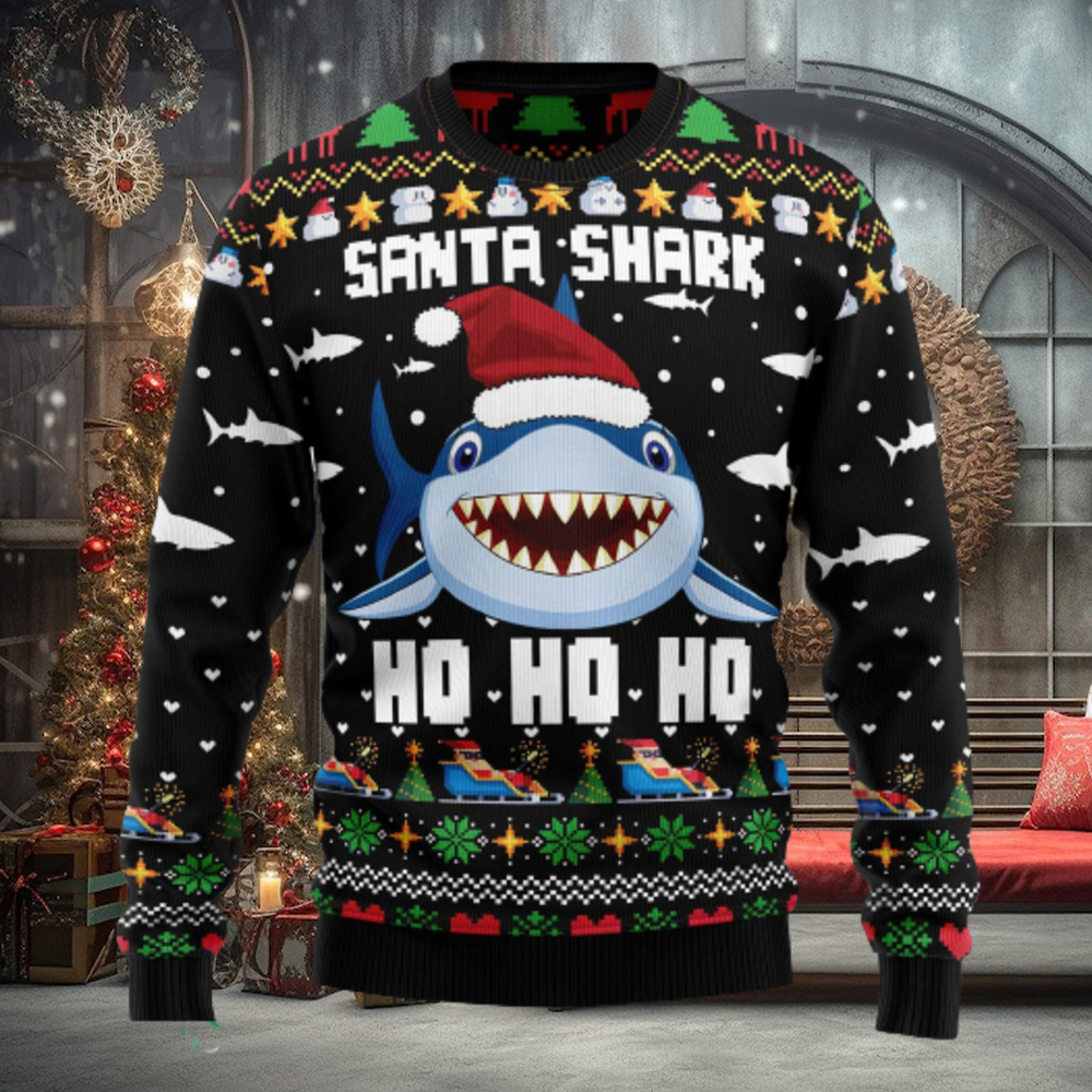 Santa Shark Ho Ho Ho Ugly Christmas Sweater Thankgiving Gift Men Women Santa Shark Ho Ho Ho Ugly Christmas Sweater Thankgiving Gift Men Women