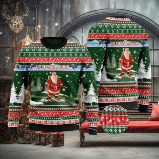 Santa Skiing Up To Snow Good Ugly Christmas Sweater