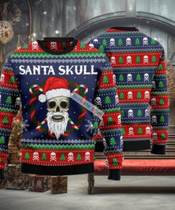 Santa Skull Christmas Wreath Blue Ugly Sweaters For Couples
