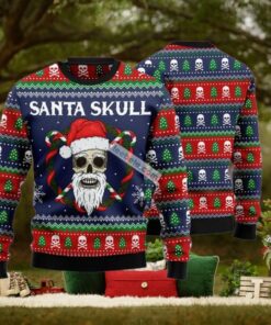Santa Skull Christmas Wreath Blue Ugly Sweaters For Couples