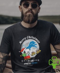 Santa Snoopy And Reindeer Woodstock Merry Christmas To All And To Detroit Lions Shirt