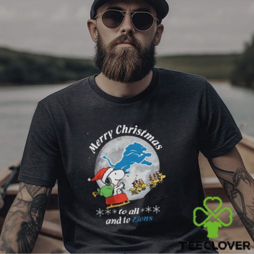 Santa Snoopy And Reindeer Woodstock Merry Christmas To All And To Detroit Lions Shirt