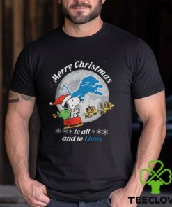Santa Snoopy And Reindeer Woodstock Merry Christmas To All And To Detroit Lions Shirt