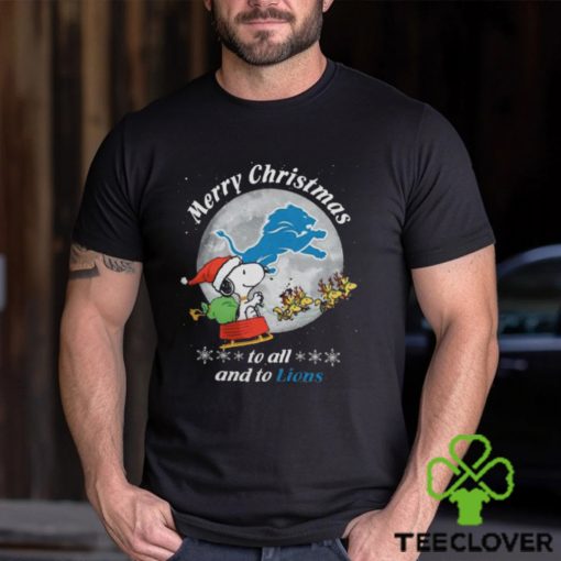 Santa Snoopy And Reindeer Woodstock Merry Christmas To All And To Detroit Lions Shirt
