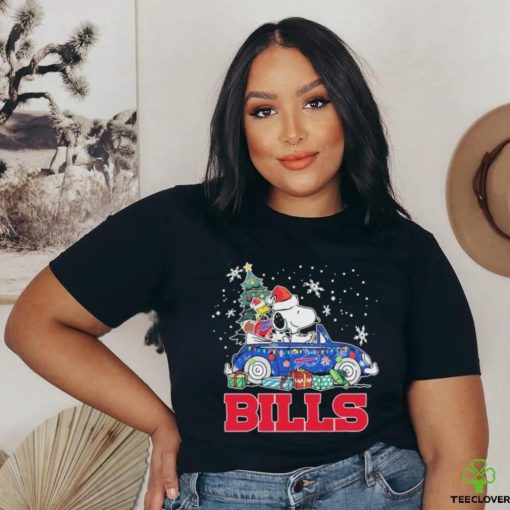 Santa Snoopy And Woodstock Drive Car Buffalo Bills Merry Christmas Shirt