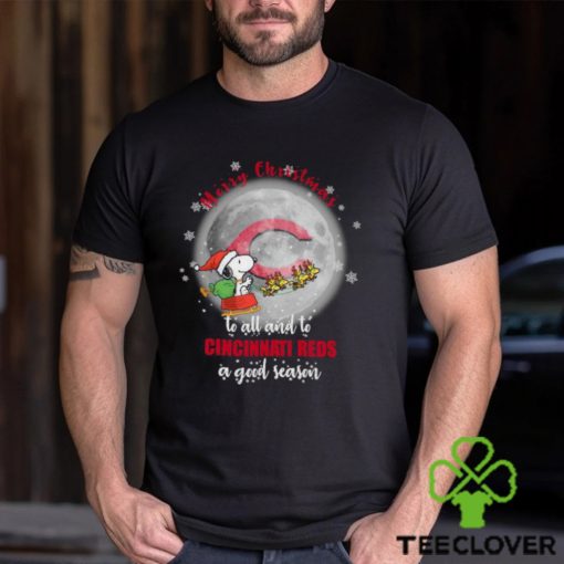Santa Snoopy merry christmas to all and to Cincinnati Reds a good season shirt