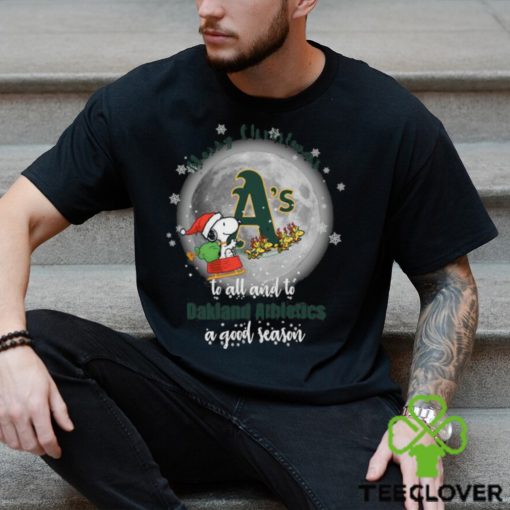 Santa Snoopy merry christmas to all and to Oakland Athletics a good season hoodie, sweater, longsleeve, shirt v-neck, t-shirt