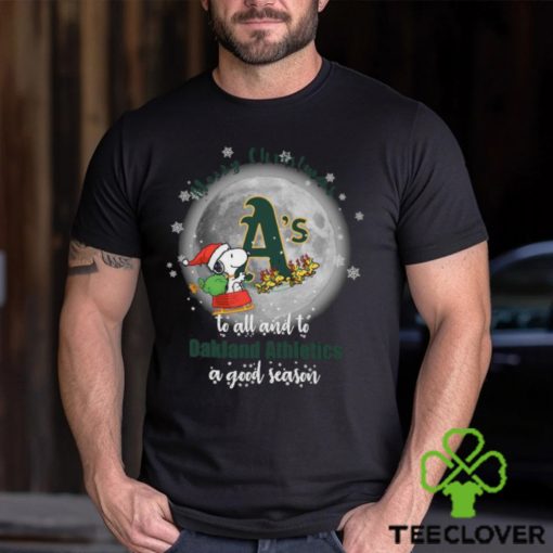 Santa Snoopy merry christmas to all and to Oakland Athletics a good season hoodie, sweater, longsleeve, shirt v-neck, t-shirt