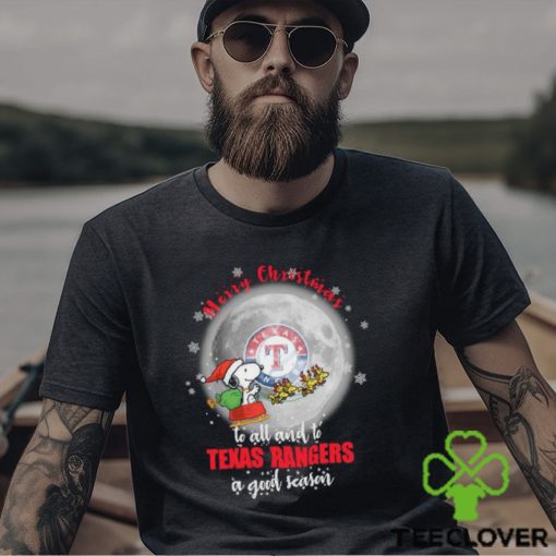 Santa Snoopy merry christmas to all and to Texas Rangers a good season shirt