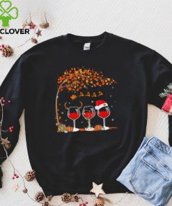 Santa Wine Glass Pumpkin Autumn Tree Christmas Shirt