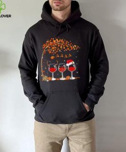 Santa Wine Glass Pumpkin Autumn Tree Christmas Shirt