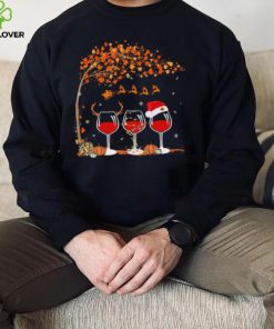 Santa Wine Glass Pumpkin Autumn Tree Christmas Shirt