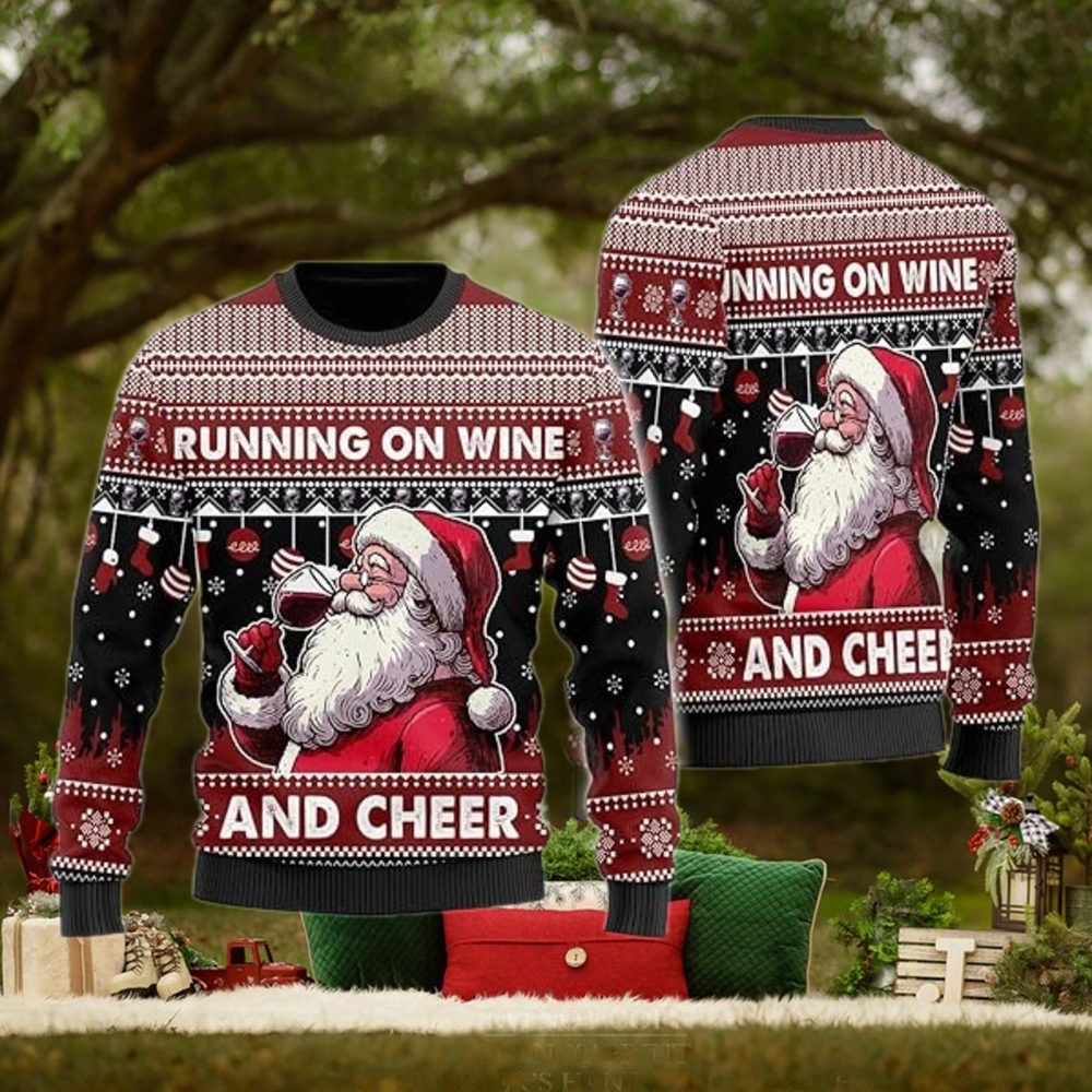 Santa With Wine Glass Ugly Christmas Sweater Santa With Wine Glass Ugly Christmas Sweater