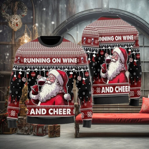 Santa With Wine Glass Ugly Christmas Sweater