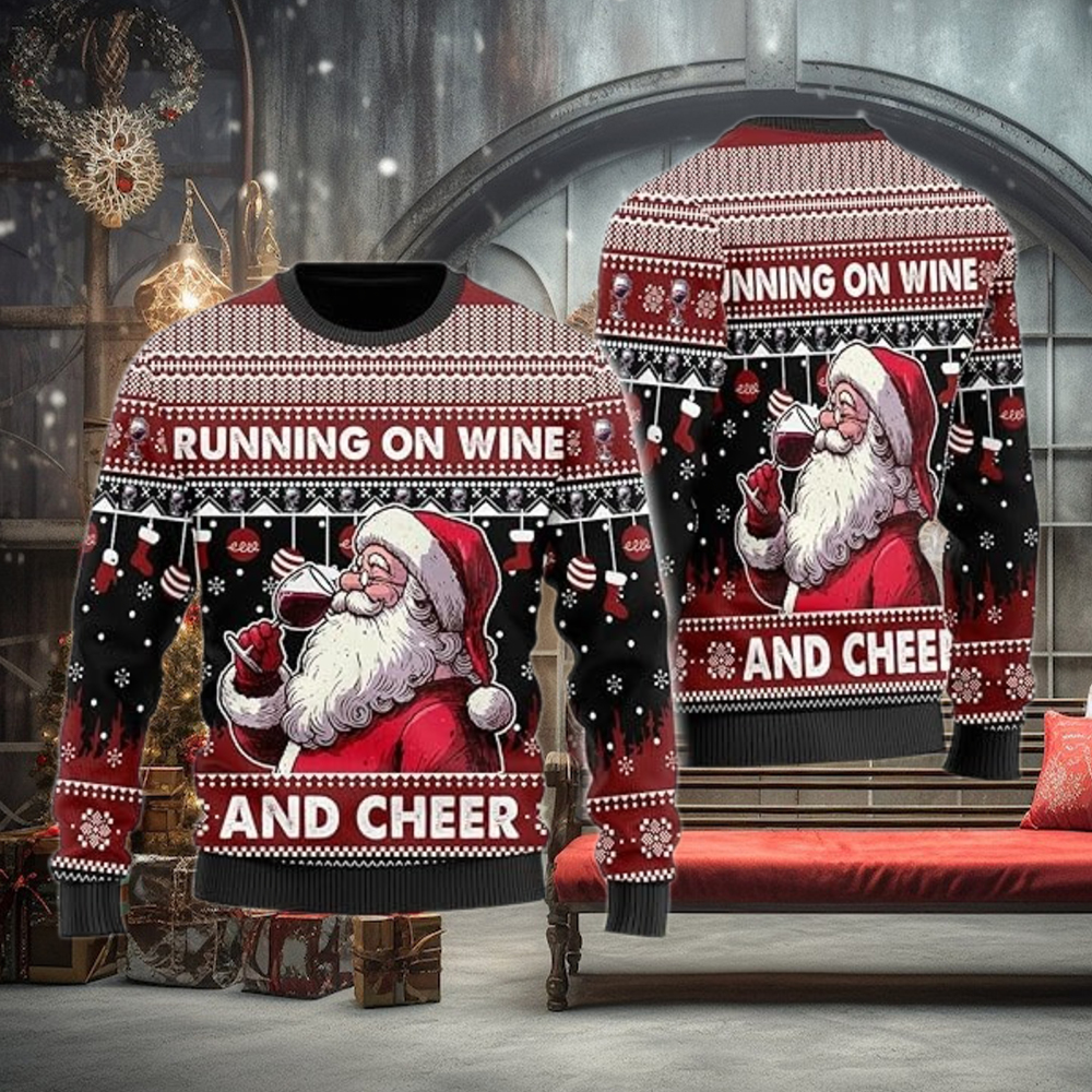 Santa With Wine Glass Ugly Christmas Sweater Santa With Wine Glass Ugly Christmas Sweater