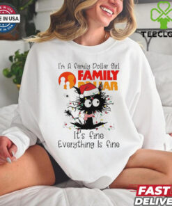 Santa black Cat I’m a Family Dollar girl it’s fine everything is fine christmas light shirt