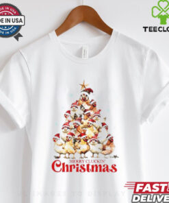 Santa chickens merry clucking Christmas tree shirt
