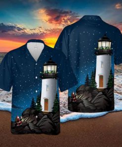 Santa climbing cliffs to lighthouse Hawaiian Shirt