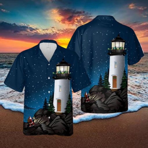 Santa climbing cliffs to lighthouse Hawaiian Shirt