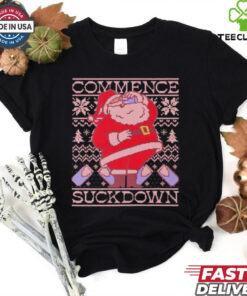 Santa drinking beer commence suckdown ugly Christmas shirt