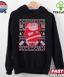 Santa drinking beer commence suckdown ugly Christmas shirt