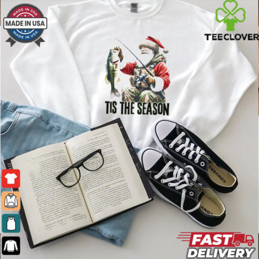 Santa fishing tis the season Christmas shirt