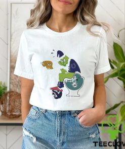Santa grinch Indianapolis colts shit on miamI dolphins toilet and england Patriots helmet Christmas shirt