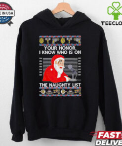 Santa mugshot your honor I know who is on the naughty list Christmas shirt