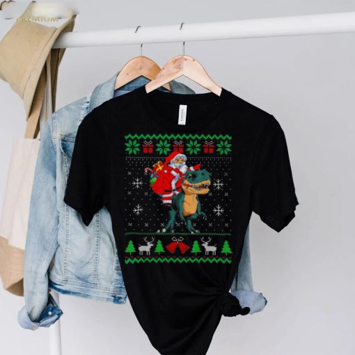 Santa riding dinosaur t rex dinosaur Christmas ugly shirt